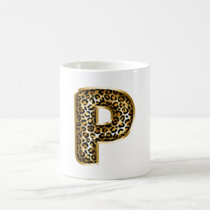 Mug Lettre P Imprimé Léopard Noir Or