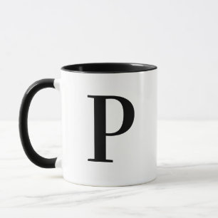 Mug Lettre P personnalisée monogramme noir moderne per
