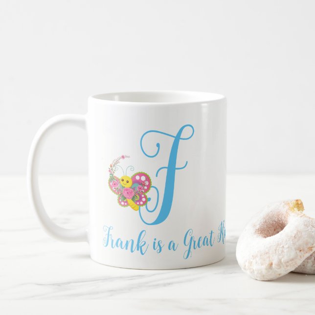 Mug LETTRE papillon F BOURSE Florale (Avec donut)