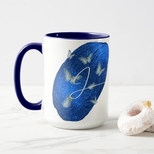MUG LETTRE PARAMÈTRE ROYALE BLEUE LETTRE J MONÂTRE (Avec donut)