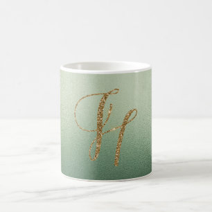 Mug Lettre Parties scintillant or vert olive H