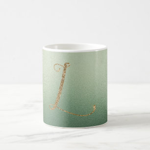 Mug Lettre Parties scintillant or vert olive L