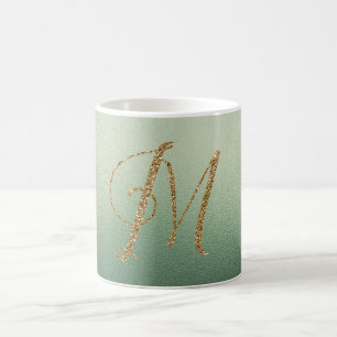 Mug Lettre Parties scintillant or vert olive M