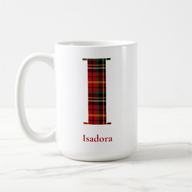 Mug Lettre Plaid I Monogramme Nom Noël (Gauche)