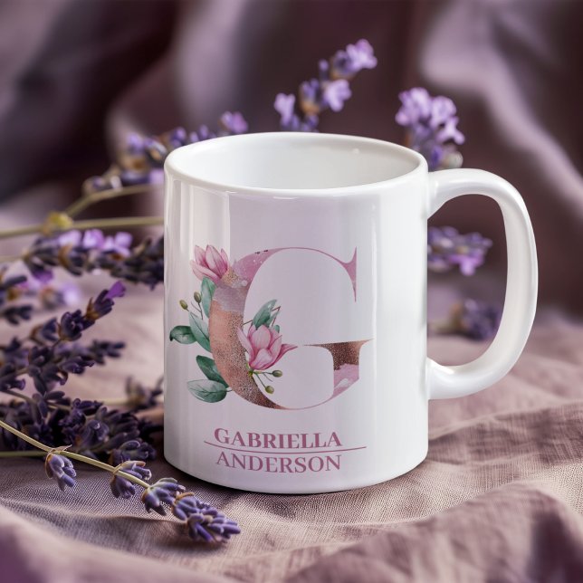 Mug LETTRE Rose D'Aquarelle D'OR G (Créateur téléchargé)