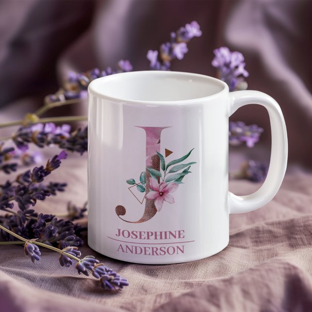 Mug LETTRE Rose D'Aquarelle D'OR MOYENNE J (Créateur téléchargé)