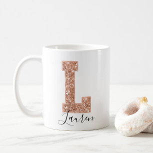 Mug LETTRE rose Parties scintillant or Varsity Monogra