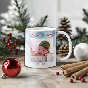 Mug Lettre rouge minimaliste du flocon bleu