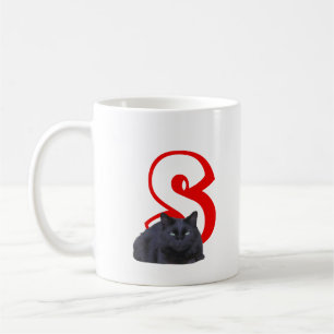 Mug - Lettre S avec chat noir et nom