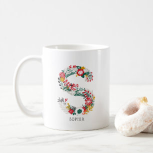 Mug Lettre S   LETTRE FLEURIE Whimsical Monogramme I M