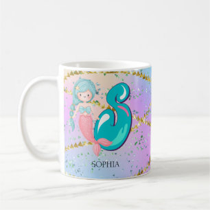 Mug Lettre S Monogramme Aquarelle mignonne Sirène