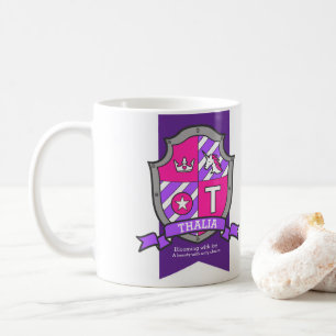 Mug Lettre Thalia T crest pink unicorne nom signifiant