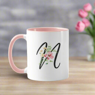 Mug LETTRE TYPOGRAPHIQUE NOUVELLE "N" Fleurs Féminines