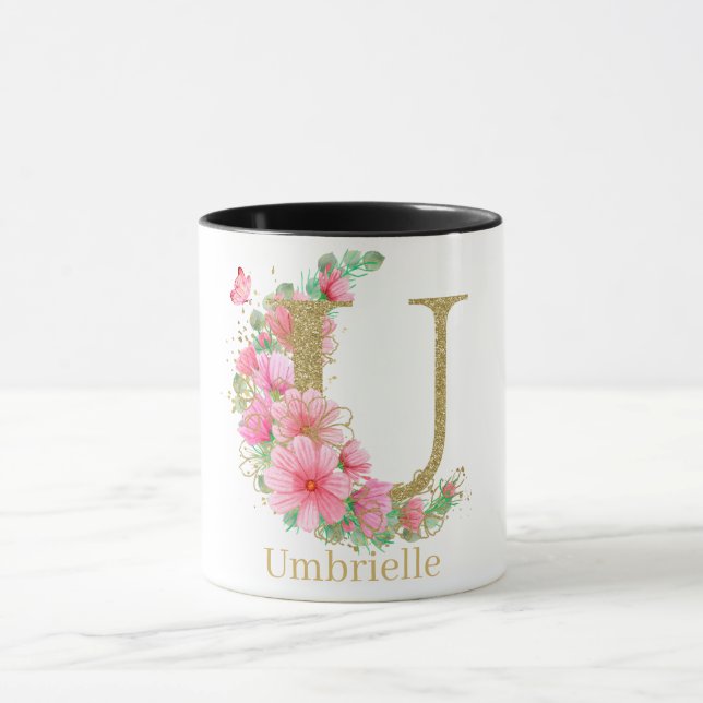 Mug LETTRE U AQUACOLE OR ET MONOGRAPHIQUE Floral (Centre)
