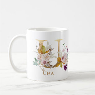 Mug Lettre U - Gold Floral Nom soeur collègue ami coll