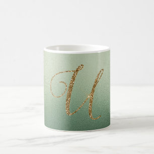 Mug Lettre U Pailletée Or Vert Olive
