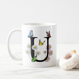 Mug Lettre U Papillon Floral Monogramme Initial