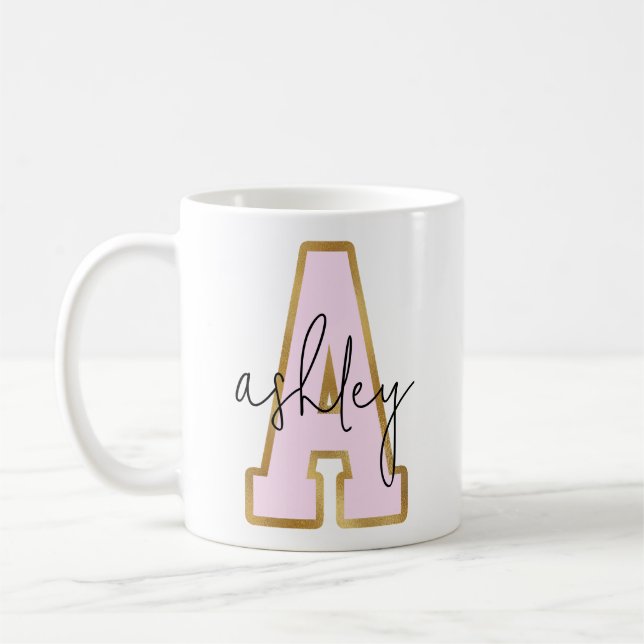 Mug Lettre Varsity du Pink Gold College Monogramme A (Gauche)