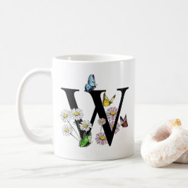 Mug Lettre W Monogramme Papillon Floral Initial