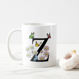 Mug Lettre Z Floral Papillon Monogramme initial