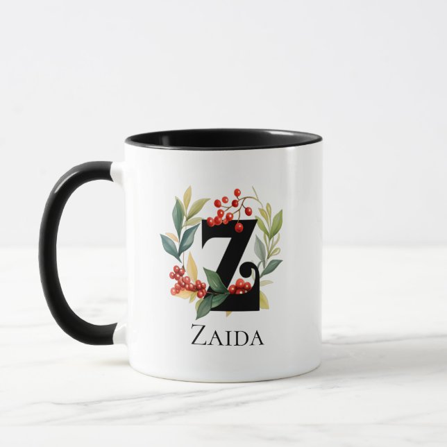 Mug Lettre Z Monogramme initiale Noël Berry Wreath (Gauche)
