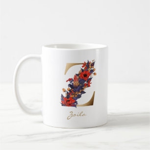 Mug Lettre Z Monogramme or rouge violet jaune floral
