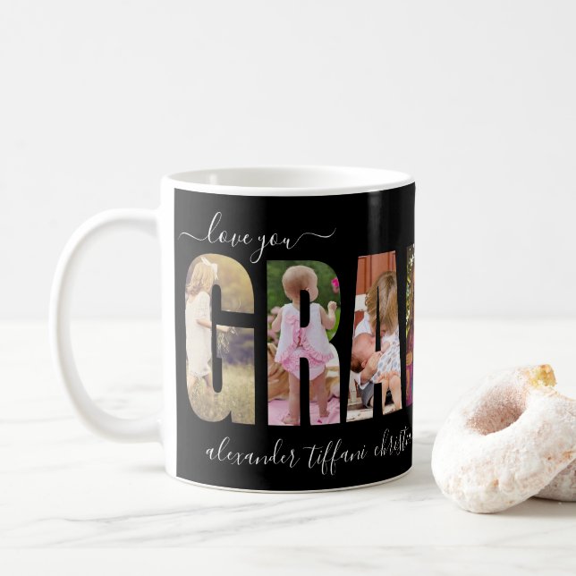 Mug Lettres Collage photo de votre grand-mère (Avec donut)