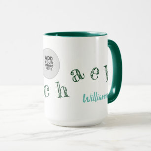 Mug lettres manuscrites de votre nom + photo en vert