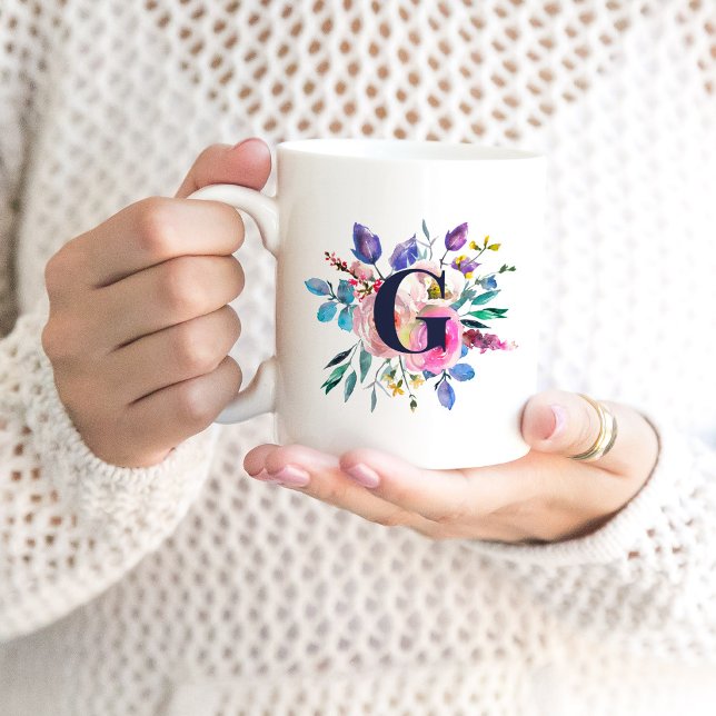 Mug Levé de soleil Boho Floral Nuit Monogramme (Créateur téléchargé)