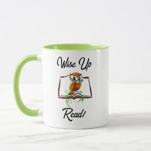 Mug Levez-vous et lisez le livre Owl Funny Kids Cartoo