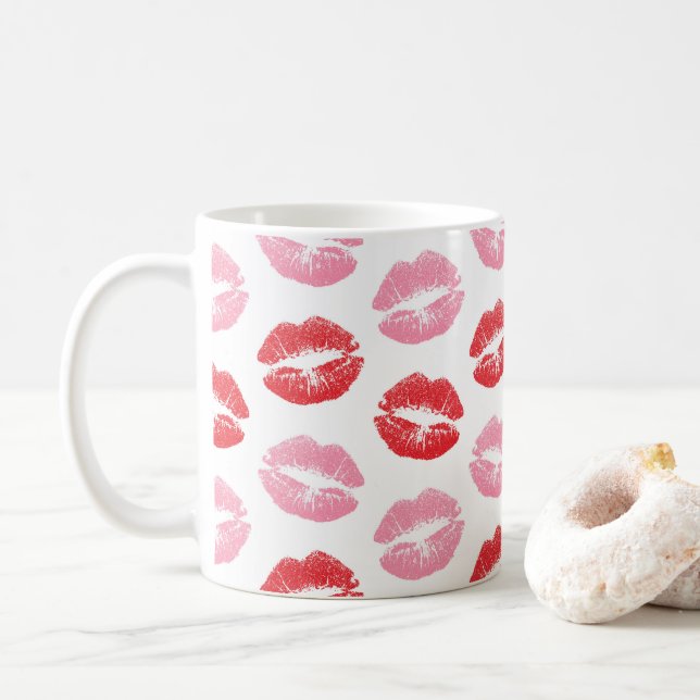 Mug Lèvres rouges et roses, Motif des lèvres, bâton à  (Avec donut)