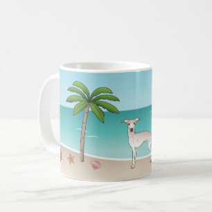 Mug Lévrier Italien Crème à la Plage Tropicale d'Été