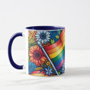 Mug LGBTQIA+ Drapeaux de fierté, Arcs-en-ciel, Fleurs