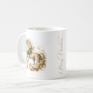 Mug Licorne de Noël Élégante Blanche et Or