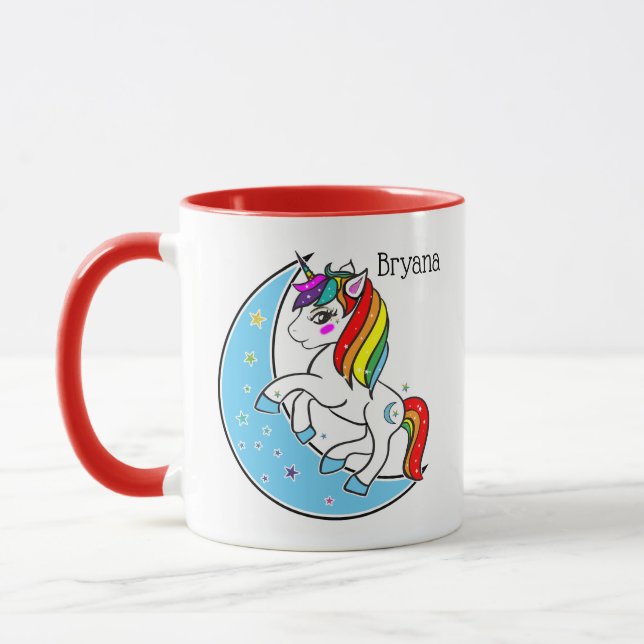 Mug Licorne Lune Bleue Céleste et Étoiles Arc-en-Ciel (Gauche)