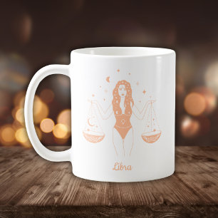 Mug Ligne artistique de la Balance sur fond blanc pêch
