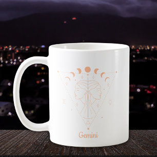 Mug Ligne artistique du zodiaque Gémeaux blanc pêche