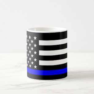 Mug Ligne Bleue fine drapeau américain noir et blanc