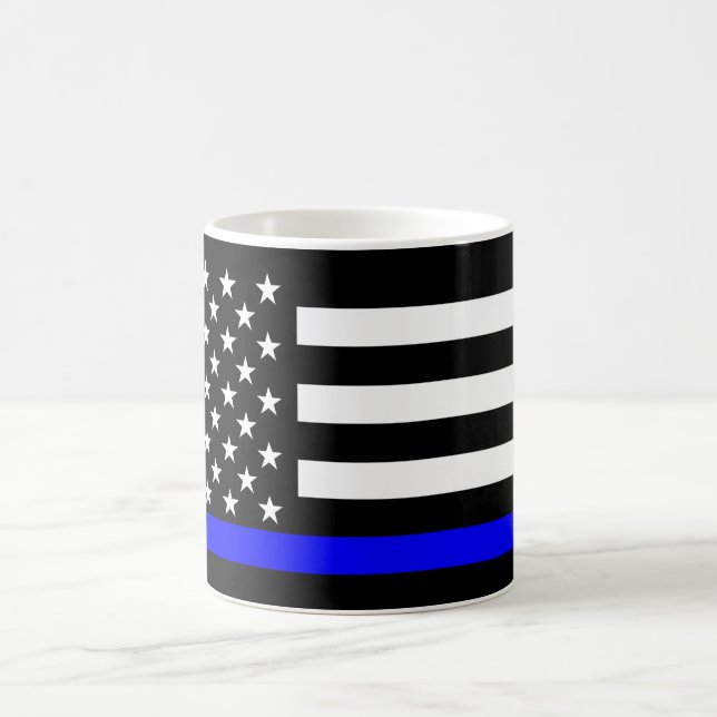 Mug Ligne Bleue fine drapeau américain noir et blanc (Centre)