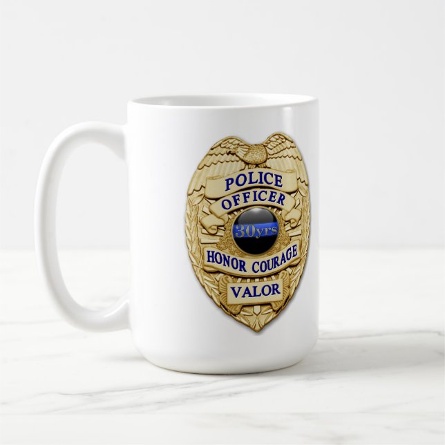 Mug Ligne Bleue Mince - 30 ans d'insigne de police (Gauche)