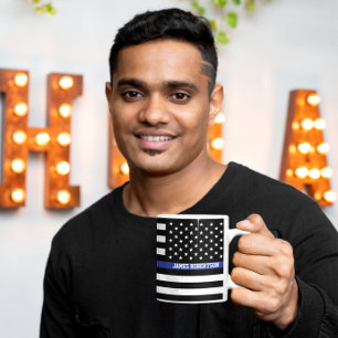Mug Ligne Bleue Mince - Drapeau Américain Personnalisé