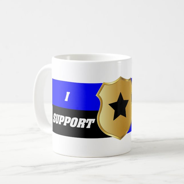 Mug Ligne Bleue Mince, je soutiens la police (Devant gauche)
