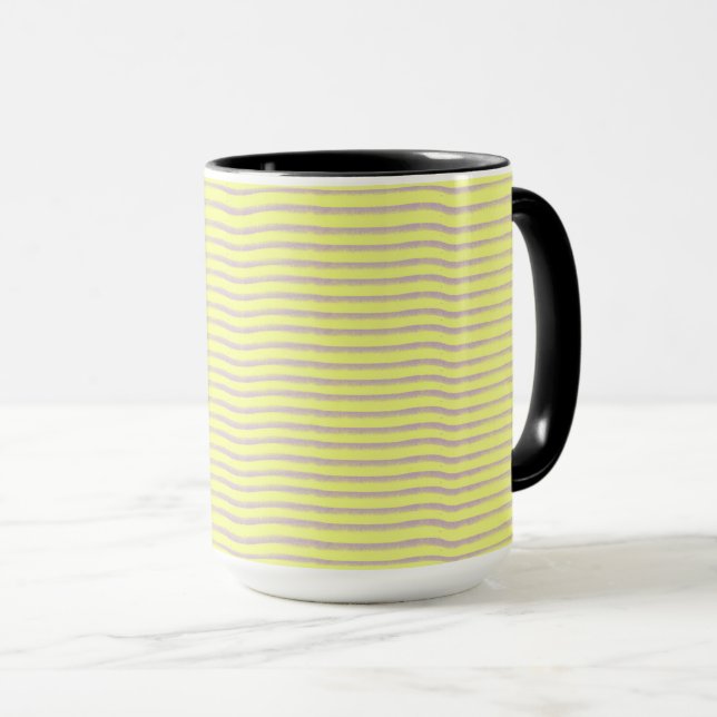 Mug Lignes dentées grises sur jaune. (Devant droit)