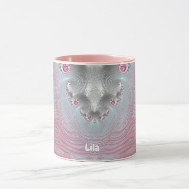 Mug LILA ~ Zany 3D fractal ~ rose et blanc (Centre)