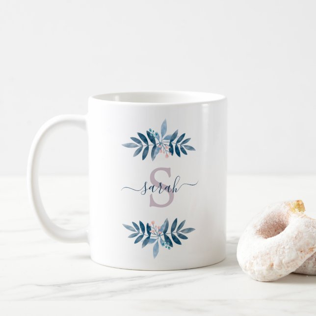 Mug Lilac Aquarelle Florale Monogramme (Avec donut)