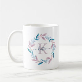 Mug Lilac Aquarelle Florale Wreath Monogramme