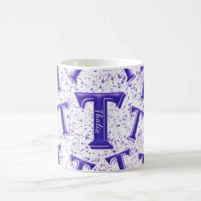 Mug Lilac Purple Moderne Monogramme Personnalisé Nom A (Centre)