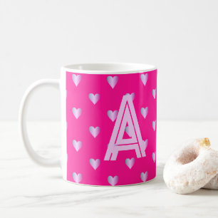 Mug Lilac rose chaud des coeurs de monogrammes
