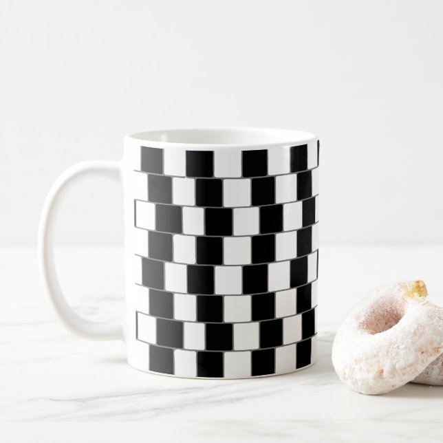 Mug L'illusion optique raye le noir de carrés (Avec donut)
