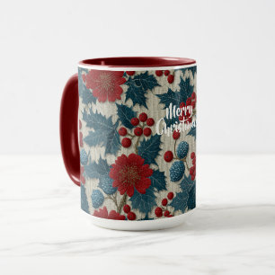 Mug Linge botanique vintage Noël baie rouge